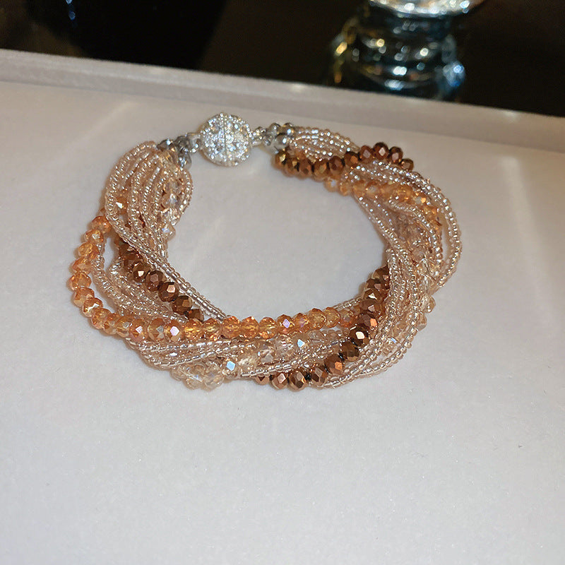 Wholesale Tide Elegant Pearl Crystal Jade Double Circle Bracelet Niche Personality Bracelet Fashion High Sense Bracelet